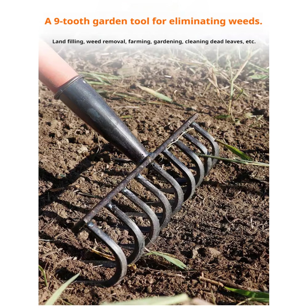 Sturdy Manganese Steel Ninetooth Nail Rake Household Garden Tool For Agriculture 4