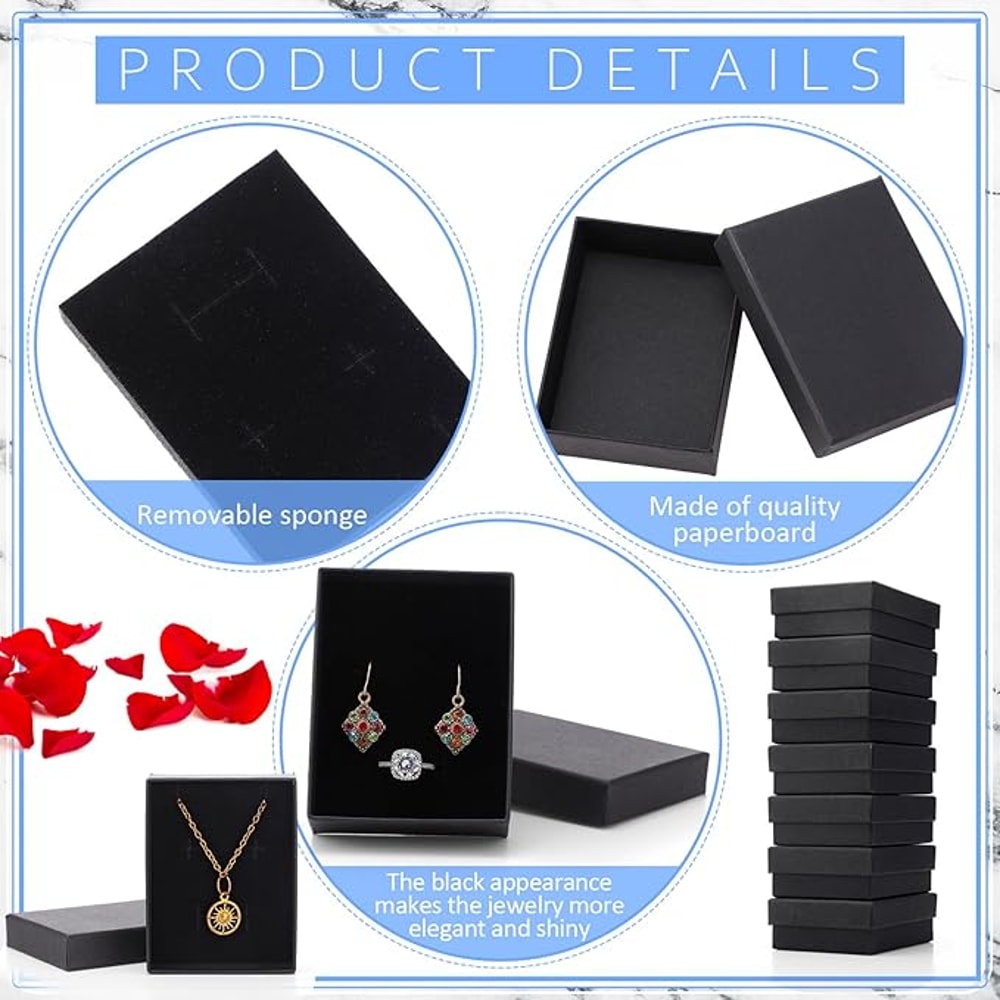 Black Square Jewelry Organizer Display Box For Engagement Ring Earring Necklace Brooch Bracelet Gif 3