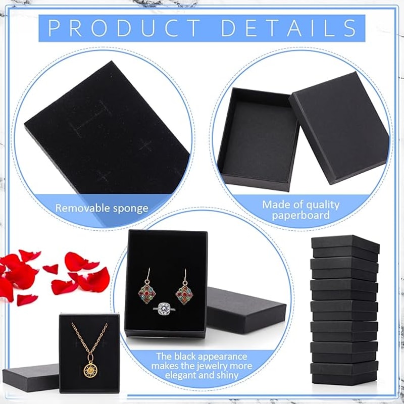 Black Square Jewelry Organizer Display Box For Engagement Ring Earring Necklace Brooch Bracelet Gif 3