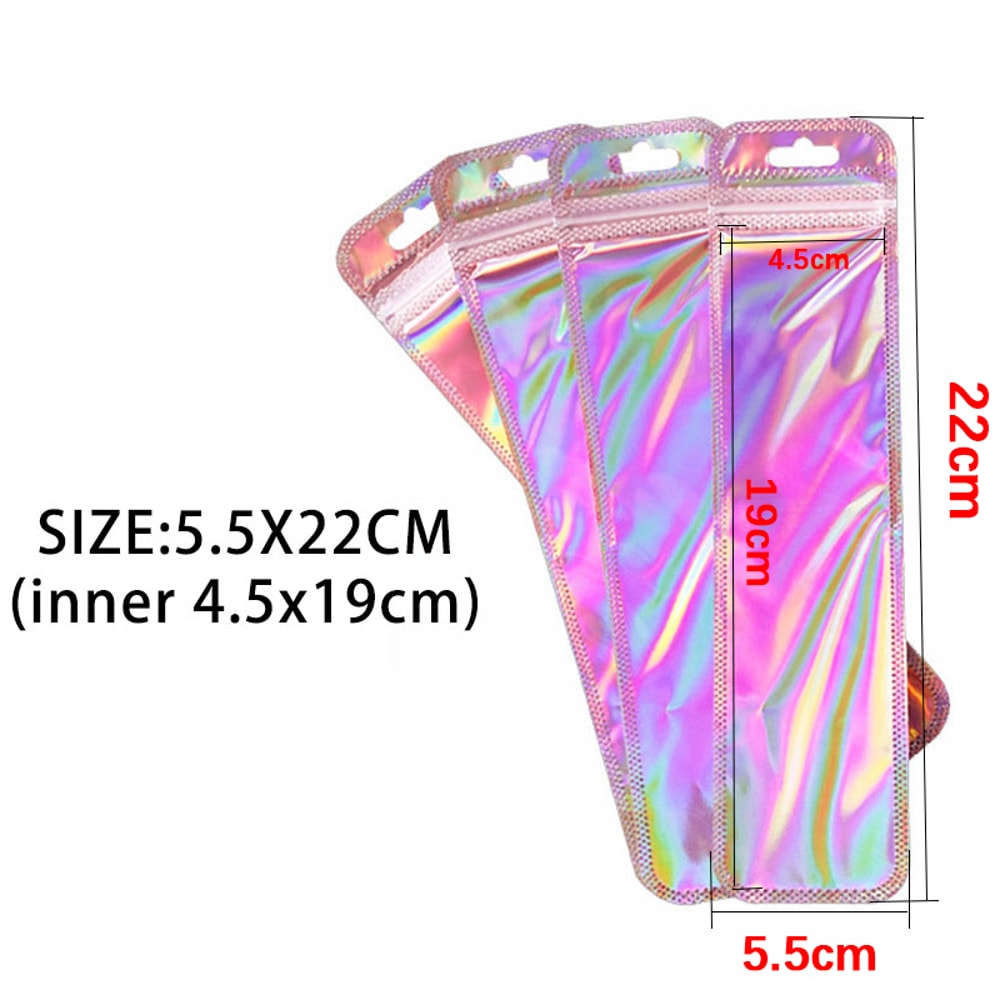 Resealable Zip Lock Pouches Pink Laser Iridescent Plastic Bags For Jewelry Display Retail 7