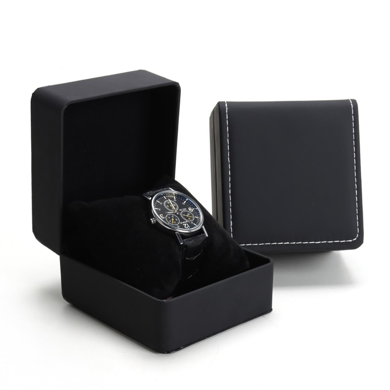 Frosted PU Leather Watch Box with Rounded Corners Jewelry Organizer, Men's Watch Display and Storage Gift Case