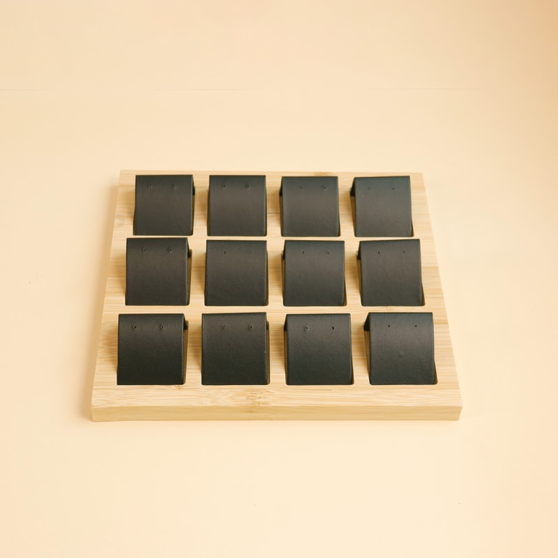 DIY Velvet PU Leather Jewelry Storage Tray Bamboo Wood Earrings Display Stand For Window Counter 5