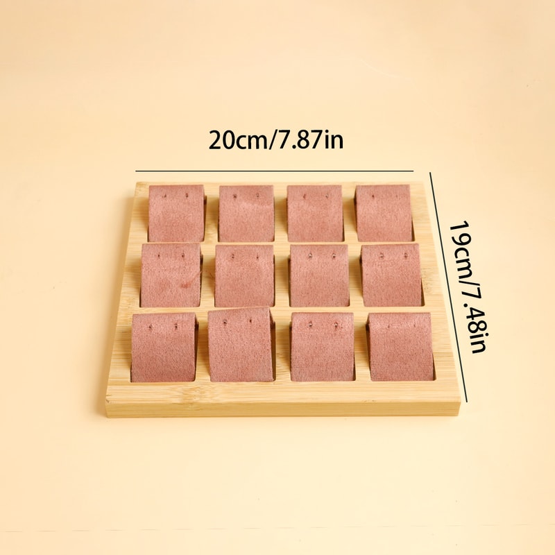 DIY Velvet PU Leather Jewelry Storage Tray Bamboo Wood Earrings Display Stand For Window Counter 6