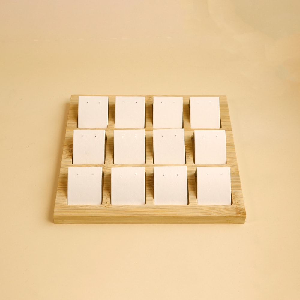 DIY Velvet PU Leather Jewelry Storage Tray Bamboo Wood Earrings Display Stand For Window Counter 7