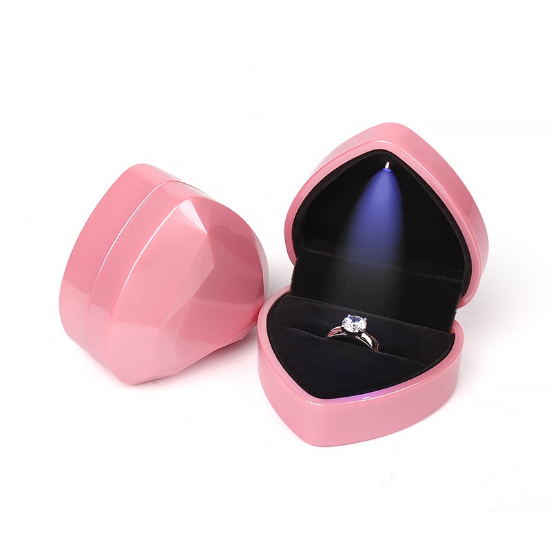 Square Velvet LED Light Ring Box Heart Shaped Jewelry Display Storage Case For Engagement Wedding P 7