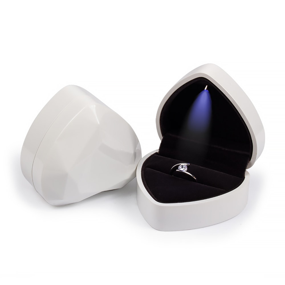 Square Velvet LED Light Ring Box Heart Shaped Jewelry Display Storage Case For Engagement Wedding P 8