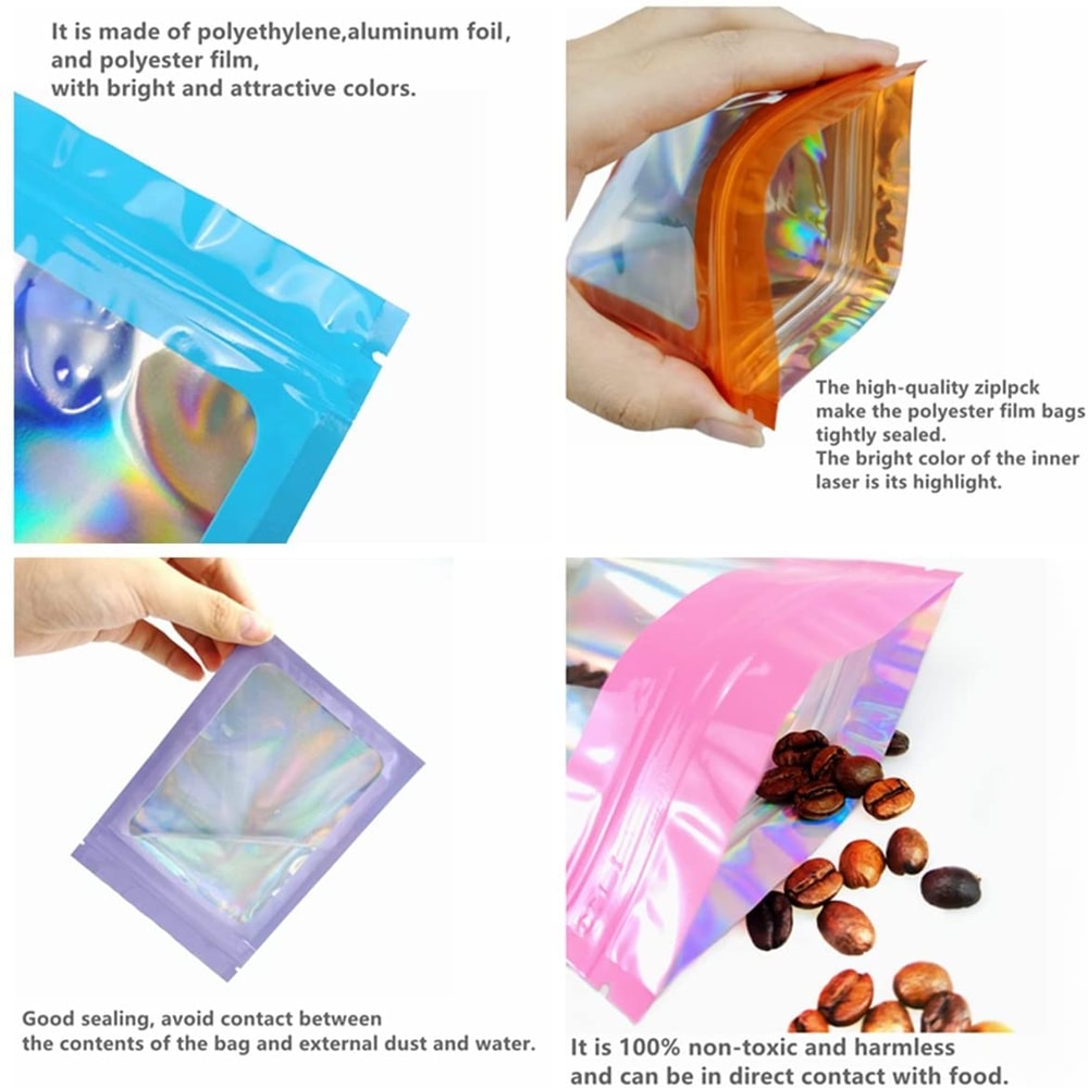 Holographic Laser Color Mylar Bag Thick Smell Proof Pouch For Jewelry Retail Storage Gift Zip Lock 3