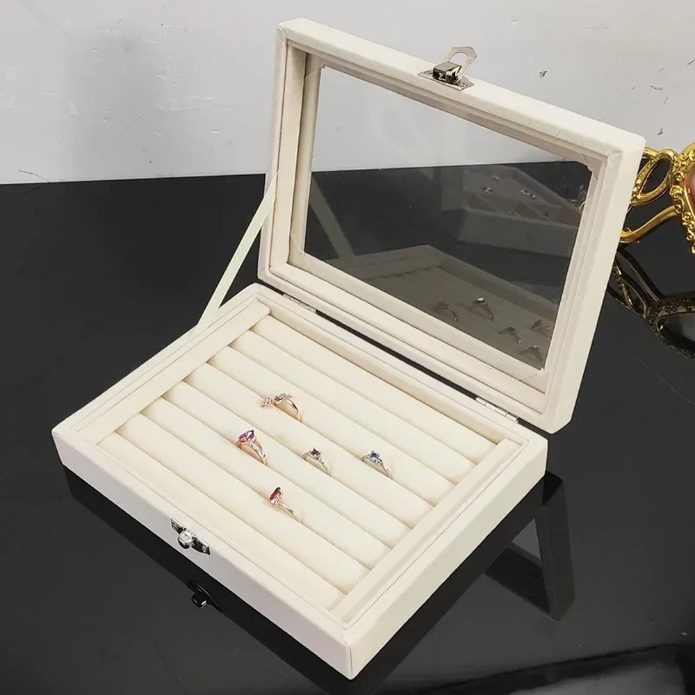 Jewelry Display Organizer Box High Capacity Flannel Storage Box With Cover Dust Proof Wedding Gift 6