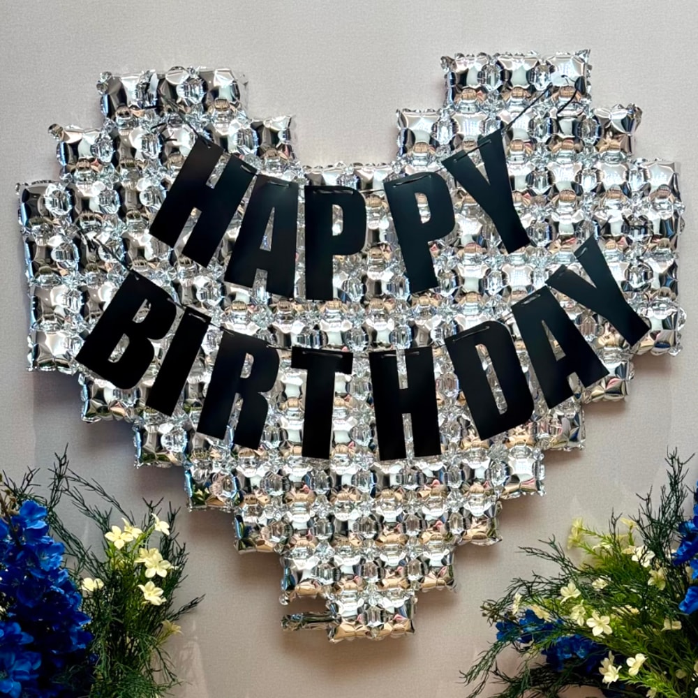 Oversized Silver Mosaic Heart Backdrop Balloons Happy Birthday Decorations Black Glitter Banner 4