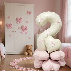 cream white balloon set with light pink heart foil bow for birthday wedding valentine's day anniversary party decoration