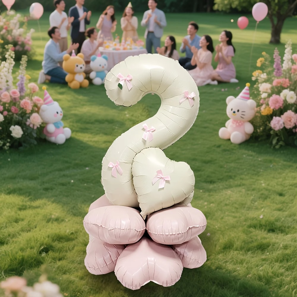Cream White Balloon Set With Light Pink Heart Foil Bow For Birthday Wedding Valentines Day Annivers 1