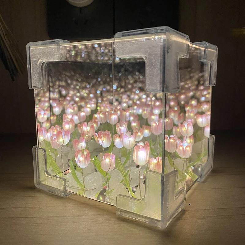 Flower Sea Cube Small Night Lamp Creative Diy Tulip Nightlight Decor Valentines Day Birthday Gift 1