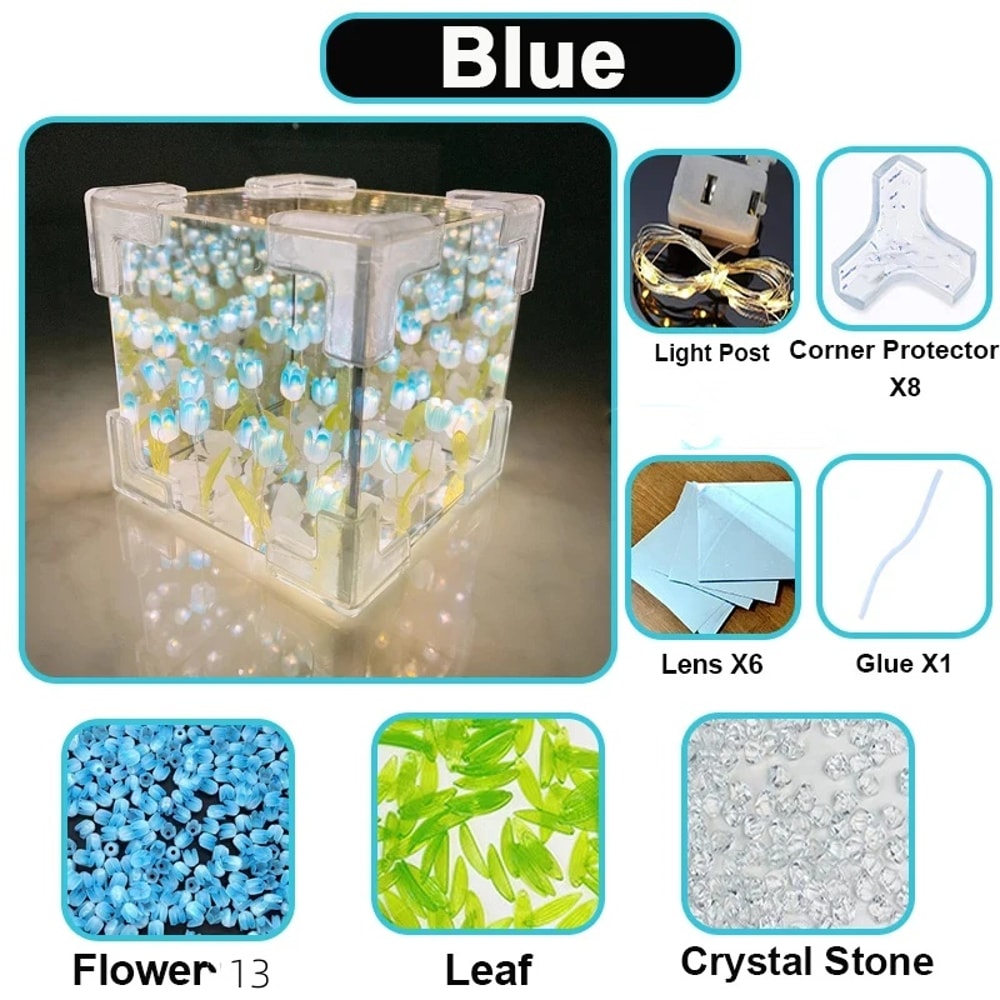 Flower Sea Cube Small Night Lamp Creative Diy Tulip Nightlight Decor Valentines Day Birthday Gift 6