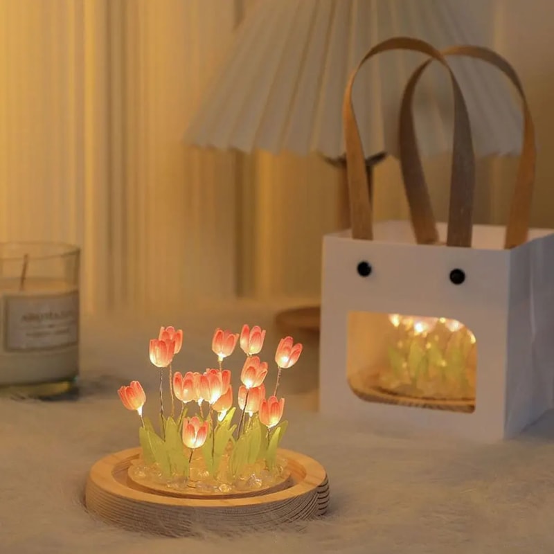 DIY Tulip Flower Lights Handmade Bedroom Decoration Christmas Birthday Gift Ins Night Light Materia 4