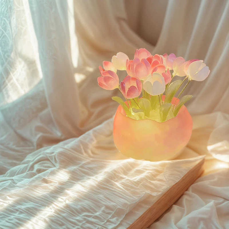 Romantic Pumpkin Cup Tulip Lamp, DIY Night Light for Kids, Creative Ambient Light Gift for Childrens Day
