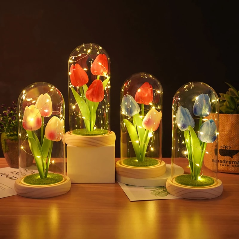 Creative Tulip Night Light Gift For Girlfriend With Glass Cover PU Simulation Valentines Day Decora 1