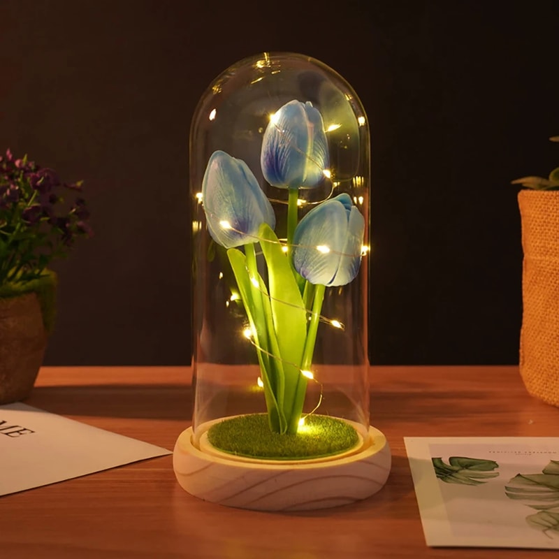 Creative Tulip Night Light Gift For Girlfriend With Glass Cover PU Simulation Valentines Day Decora 3
