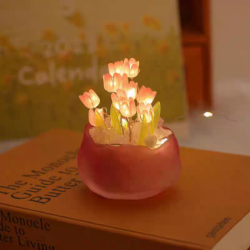 Handmade Tulip Night Light Bedside Decor Romantic Gift DIY Book Lamp
