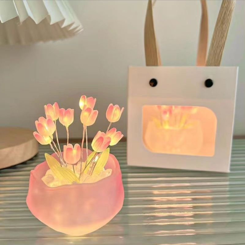 Handmade Tulip Night Light Bedside Decor Romantic Gift DIY Book Lamp