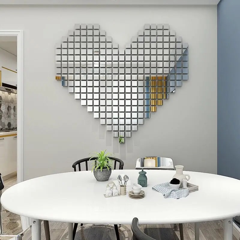 Acrylic Mirror Wall Stickers Circle Square Heart Shaped Wedding Decor Bedroom Art Wall Decals Home 1