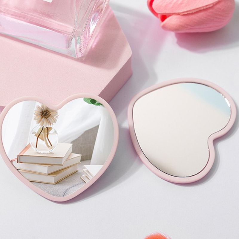 Portable Heart Makeup Mirror Small Compact Cosmetic Hand Mirror for Women and Students