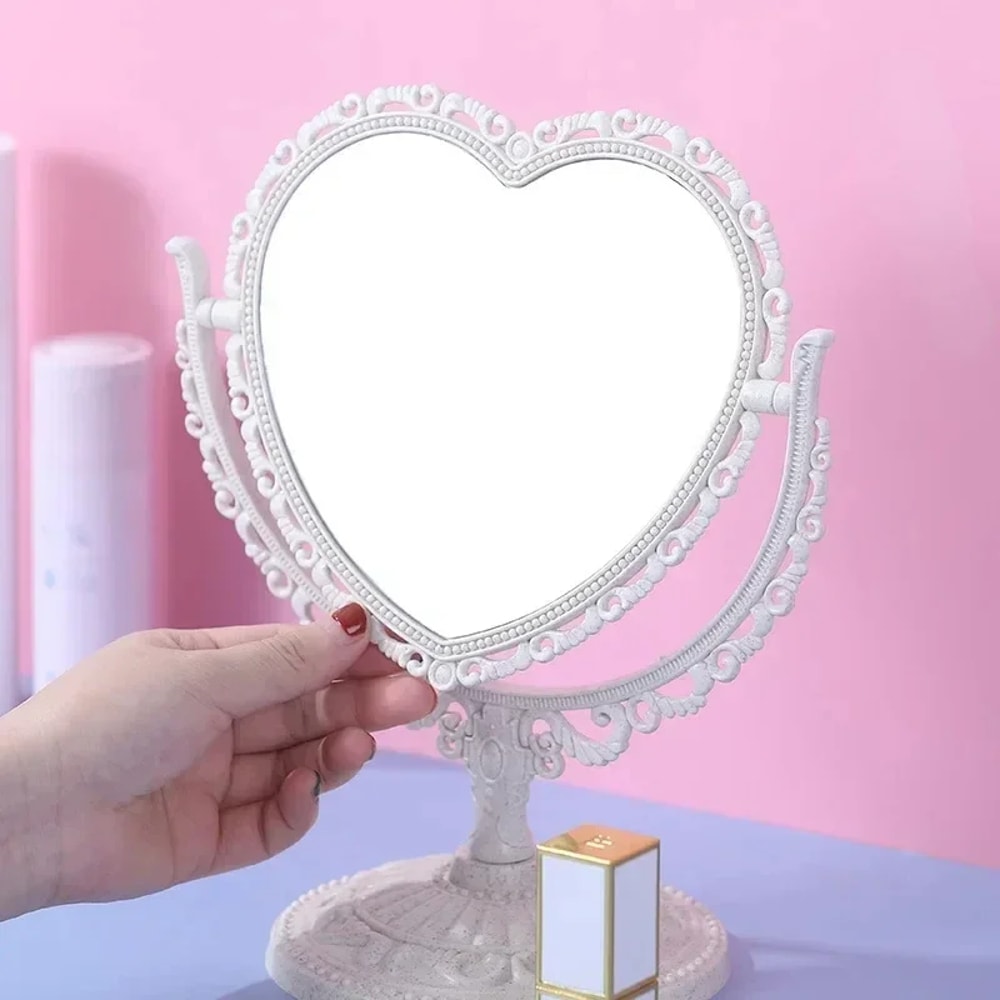 Oval Pink Heart Shape Style Retro Make Up Mirror For Dormitory 2