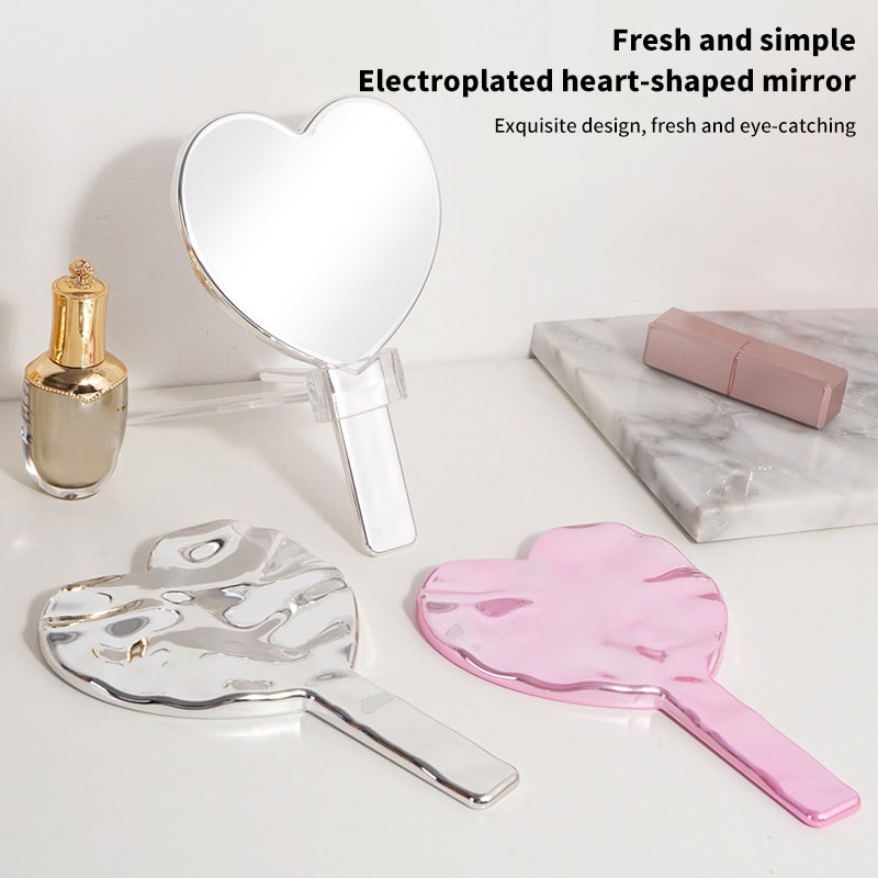 Love Heart Handheld Makeup Mirror With Female Handle Vanity Cosmetic Beauty Tool 1