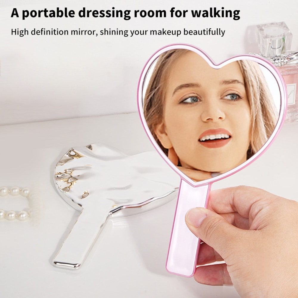 Love Heart Handheld Makeup Mirror With Female Handle Vanity Cosmetic Beauty Tool 2