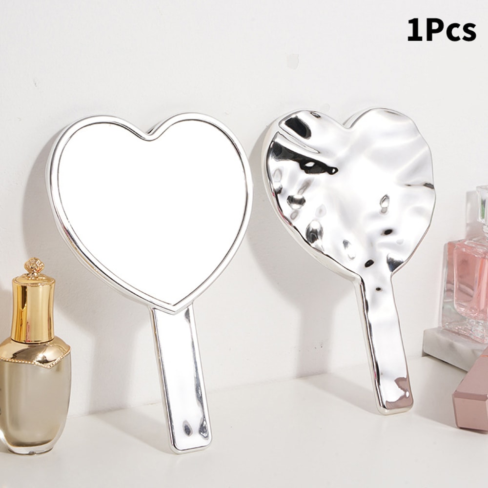 Love Heart Handheld Makeup Mirror With Female Handle Vanity Cosmetic Beauty Tool 6