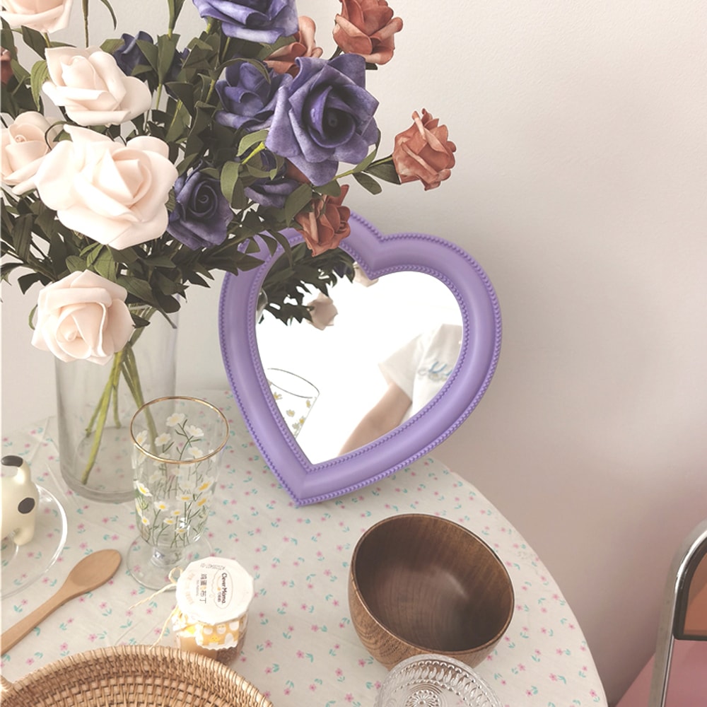 Girl Heart Mirror Decorative Cosmetic Mirror for Home and Dormitory Wall Decor
