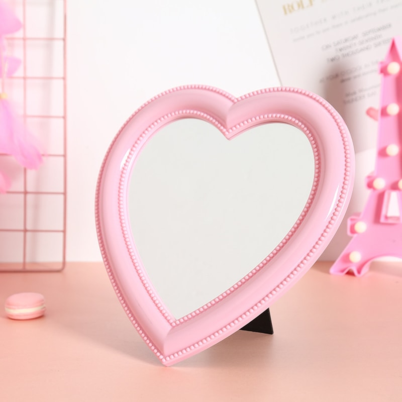 Girl Heart Mirror Decorative Cosmetic Mirror for Home and Dormitory Wall Decor