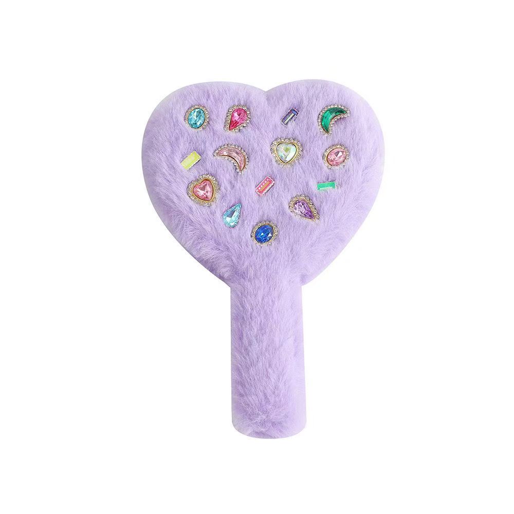 Cute Creative Plush DiamondEncrusted Handheld HeartShaped Mirror Portable Makeup Mirror For Girls 1