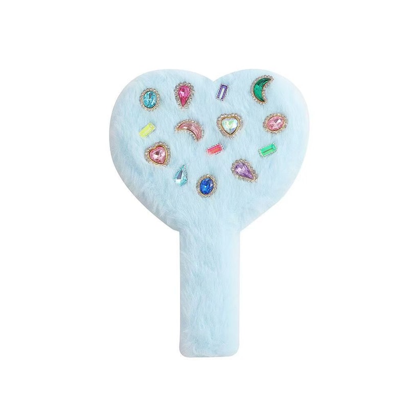 Cute Creative Plush DiamondEncrusted Handheld HeartShaped Mirror Portable Makeup Mirror For Girls 2