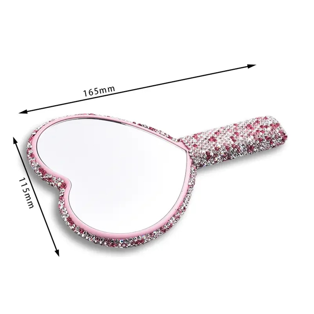 Love Heart Diamond Handheld Makeup Mirror Cosmetic Vanity Tool For Girls 6