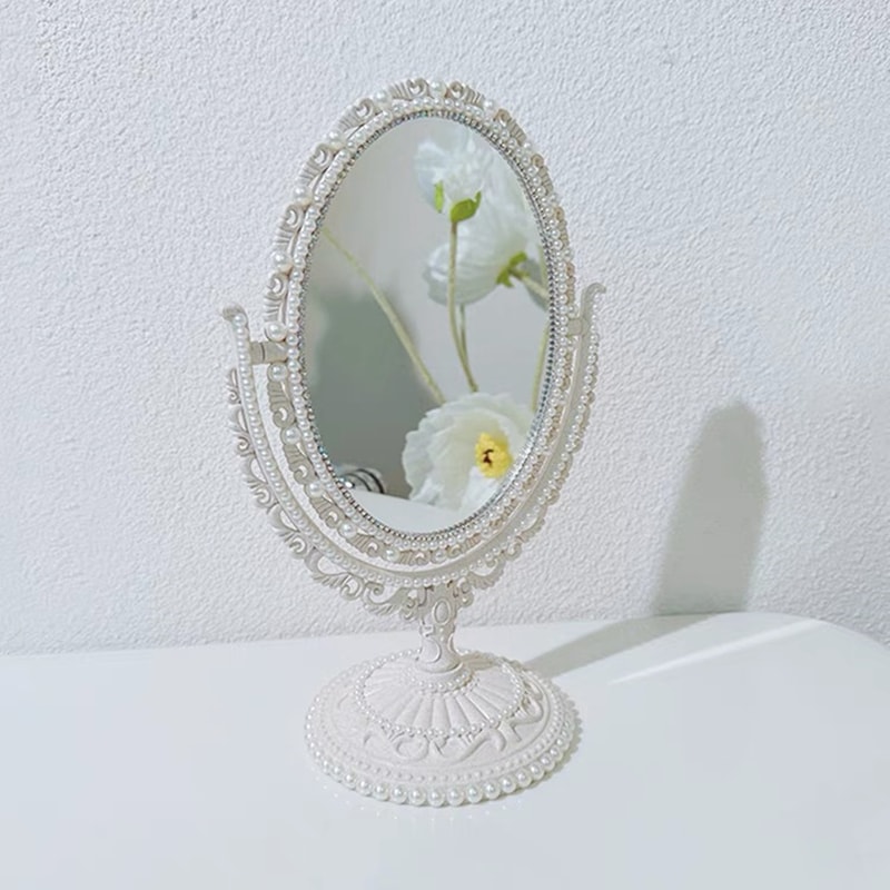 Simple Rotatable Makeup Mirror Heart Shaped Vanity Desktop Table Pink Travel Girl Gift 1