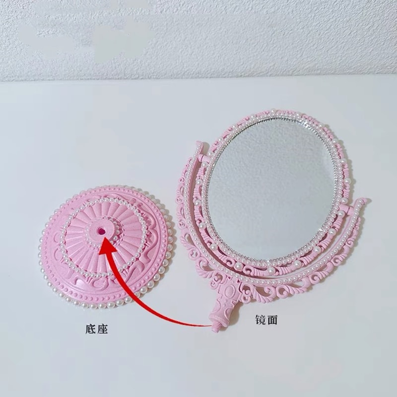 Simple Rotatable Makeup Mirror Heart Shaped Vanity Desktop Table Pink Travel Girl Gift 3