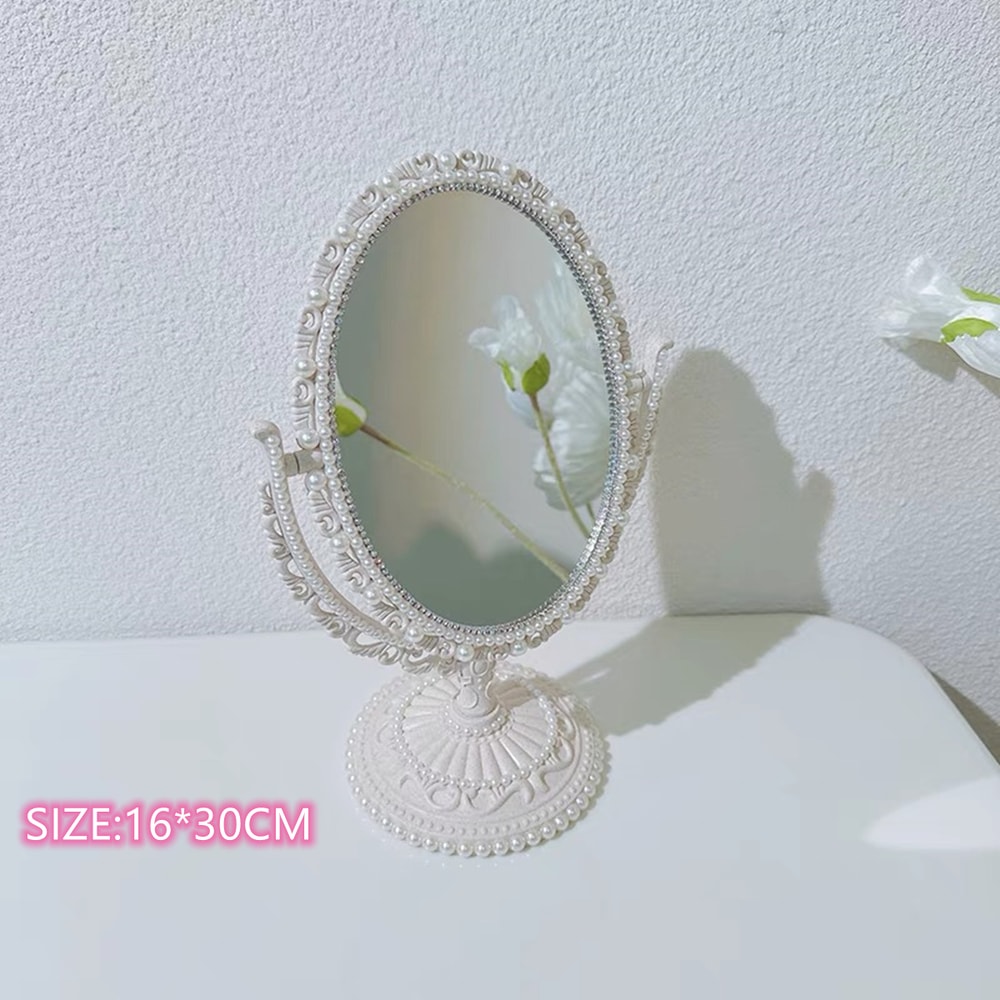 Simple Rotatable Makeup Mirror Heart Shaped Vanity Desktop Table Pink Travel Girl Gift 5