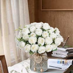 head silk white artificial rose bundle for garden wedding party family room vase