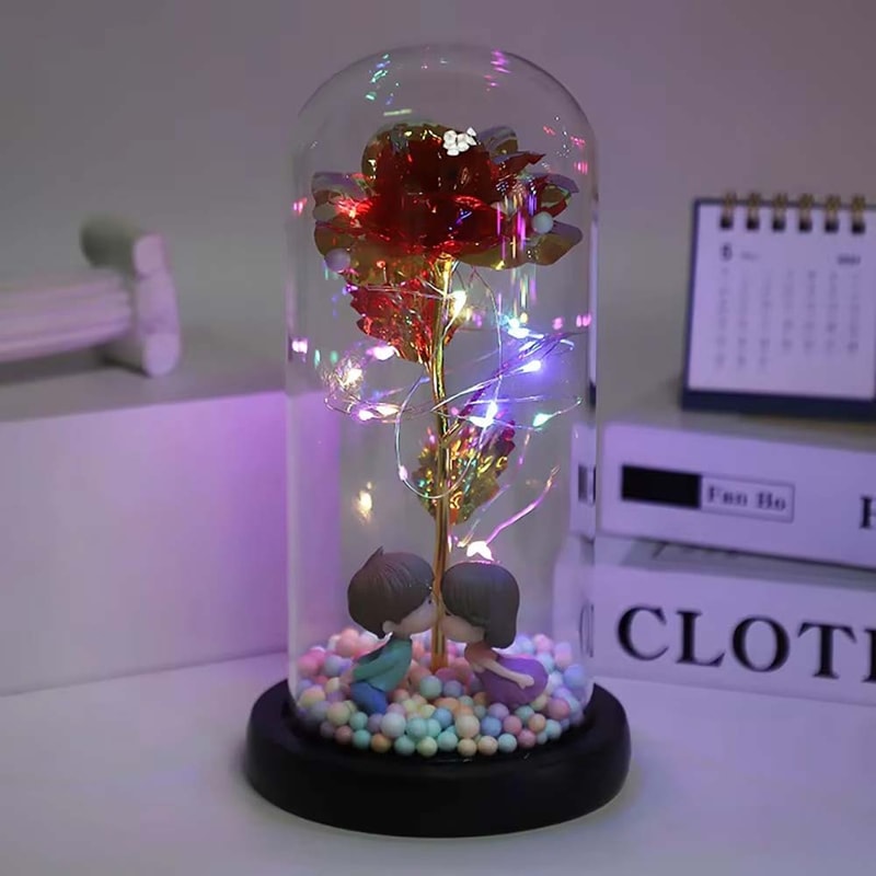 Rose Gifts For Mom Galaxy Glass Rose Forever Eternal Crystal Flower Light Up Rose In Glass Dome 8