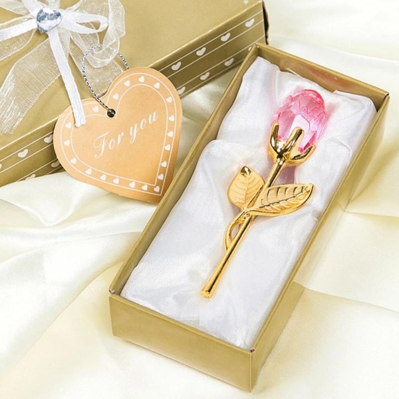 Crystal Glass Rose Valentines Day Gift Artificial Flower Silver Gold Rod Wedding Gifts For Guest Gi 6