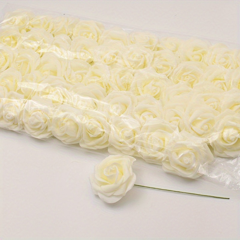 White PE Rose Artificial Flower Head DIY Bouquet Wedding Decoration Scrapbook Supplies With StemWhi 6