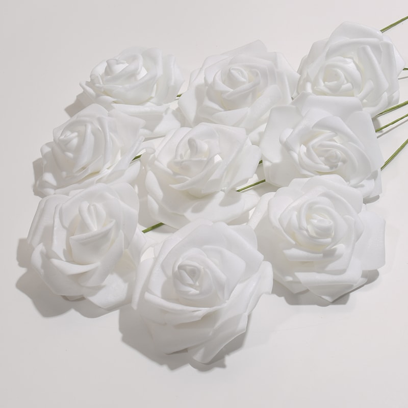 White PE Rose Artificial Flower Head DIY Bouquet Wedding Decoration Scrapbook Supplies With StemWhi 5