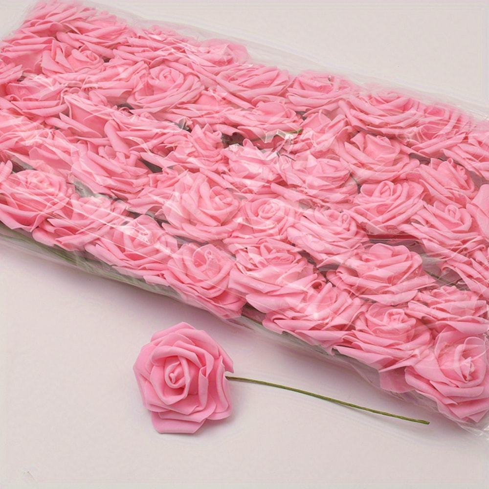 White PE Rose Artificial Flower Head DIY Bouquet Wedding Decoration Scrapbook Supplies With StemWhi 10