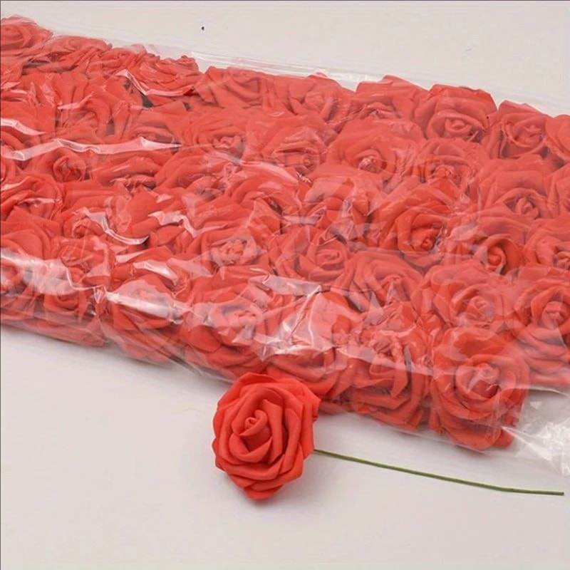 White PE Rose Artificial Flower Head DIY Bouquet Wedding Decoration Scrapbook Supplies With StemWhi 11