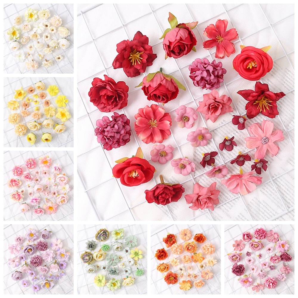 Artificial Rose Mixed Silk Flower Heads For Baby Shower Wedding Decor DIY Crafts 0