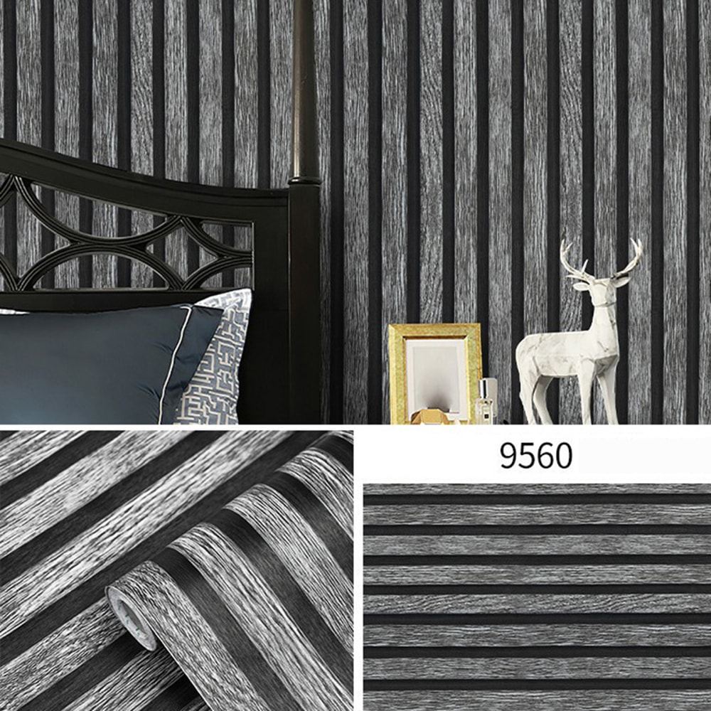 Waterproof SelfAdhesive New Black And Gray Grille Wood Grain Wallpaper Stylish Background Wall Pape 5