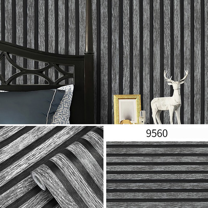 Waterproof SelfAdhesive New Black And Gray Grille Wood Grain Wallpaper Stylish Background Wall Pape 5