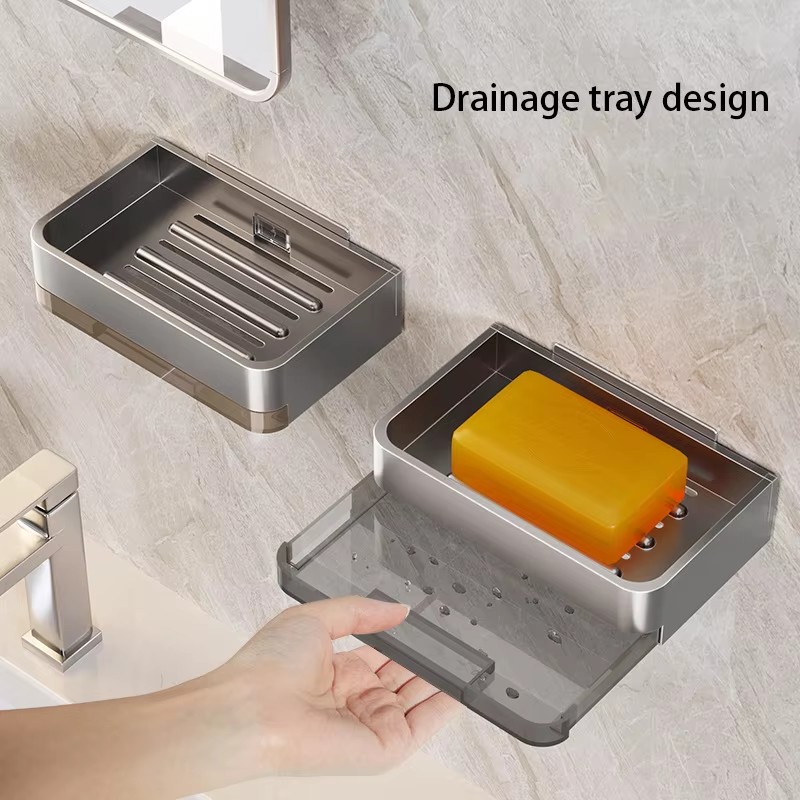 Space Aluminum Soap Box Wallmounted Bathroom Storage Rack Washroom Drain Shelf Organizer For Soap B 1
