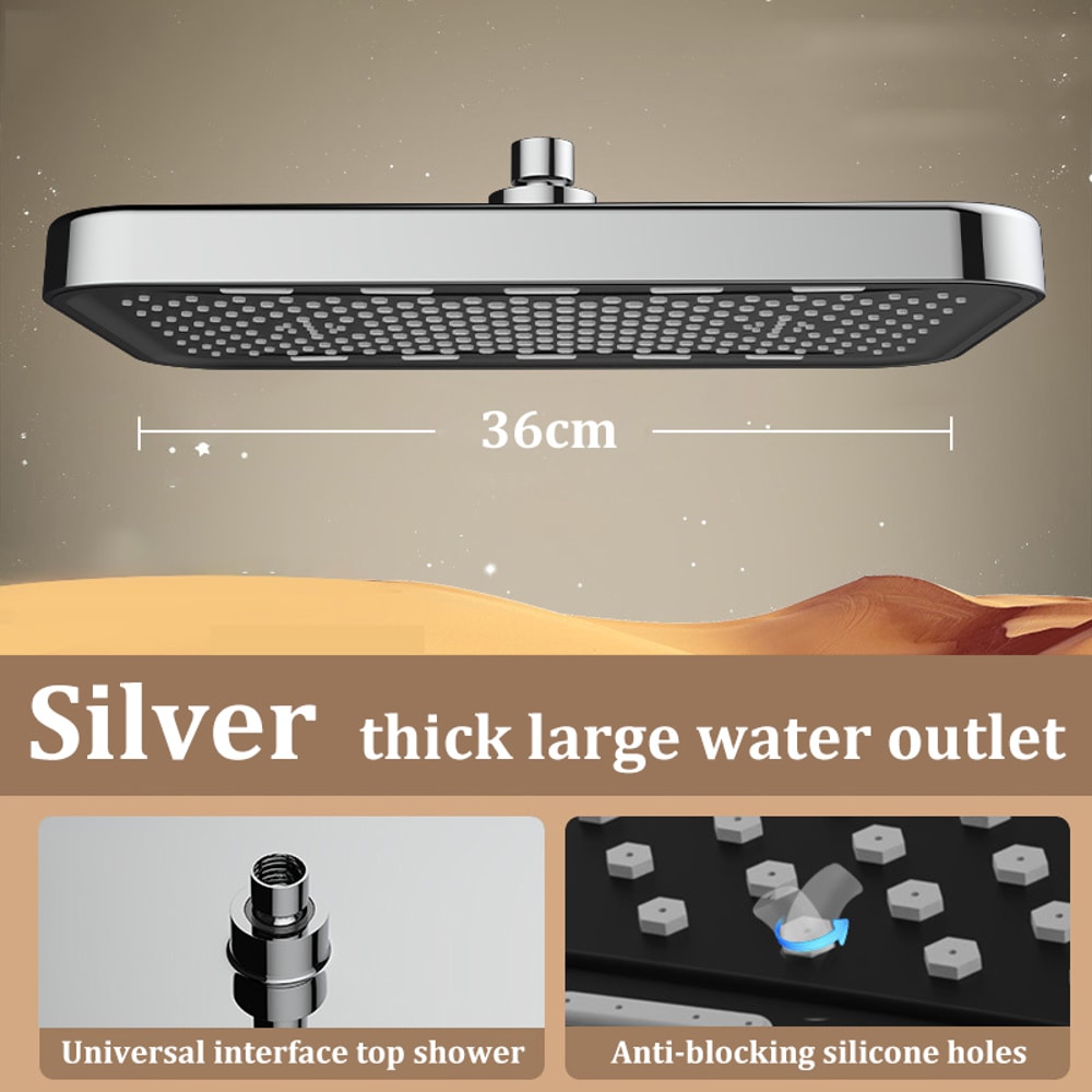 Square Booster Top Spray Shower Head Set Large Anticlogging Bathroom Shower Head 7
