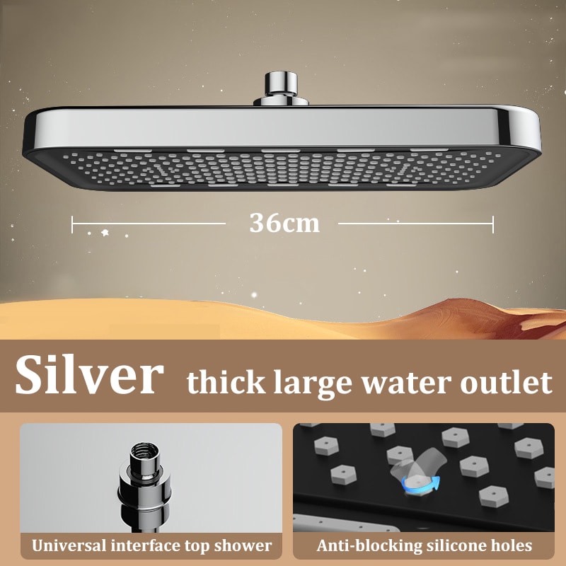 Square Booster Top Spray Shower Head Set Large Anticlogging Bathroom Shower Head 7